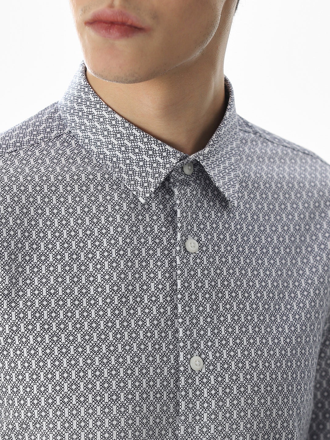 Abstract Print Slim Fit Shirt - White