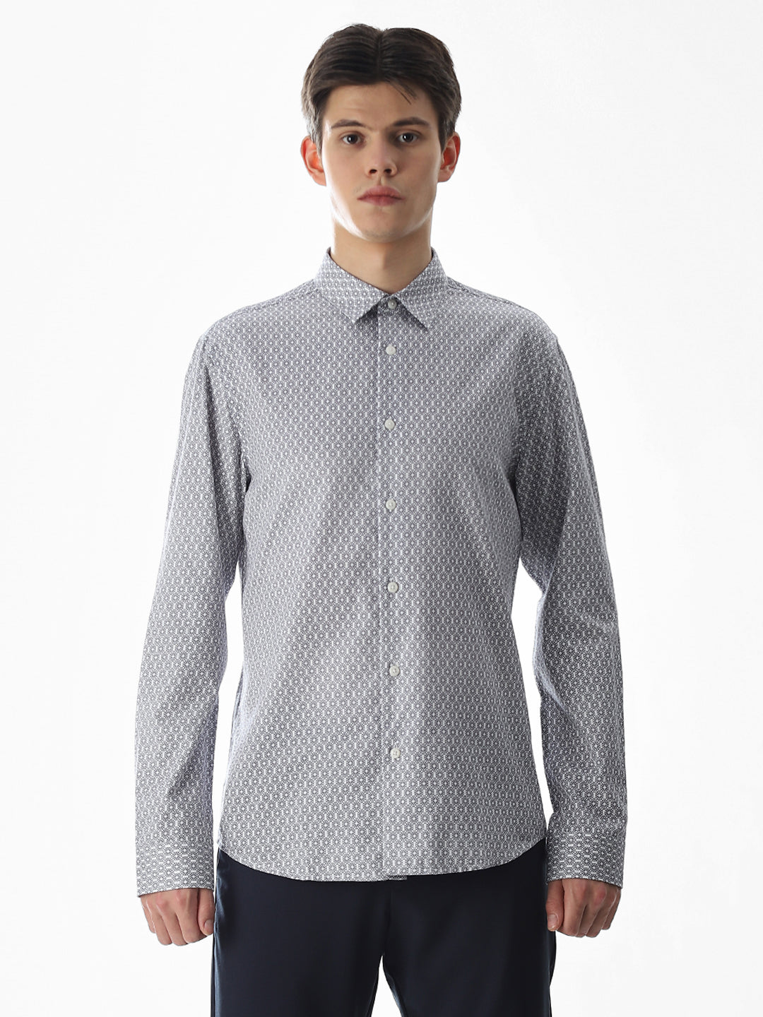 Abstract Print Slim Fit Shirt - White