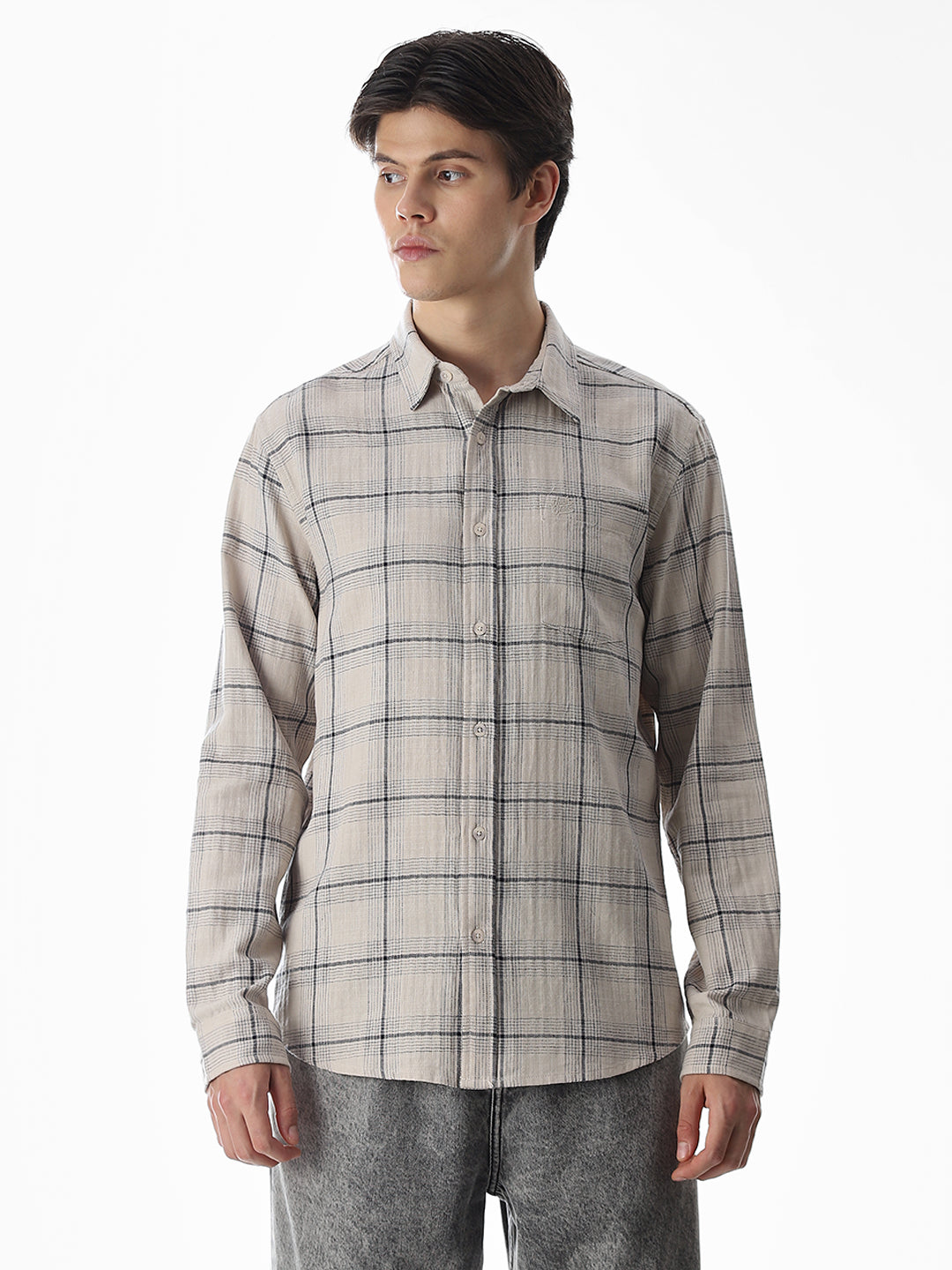 Regular Fit Check Shirt - White