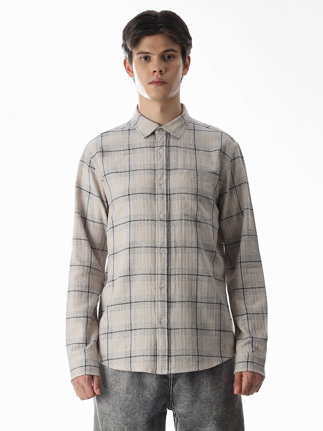 Regular Fit Check Shirt - White