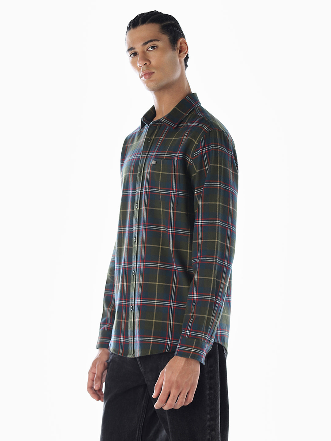 Dark Green Check Cotton Shirt