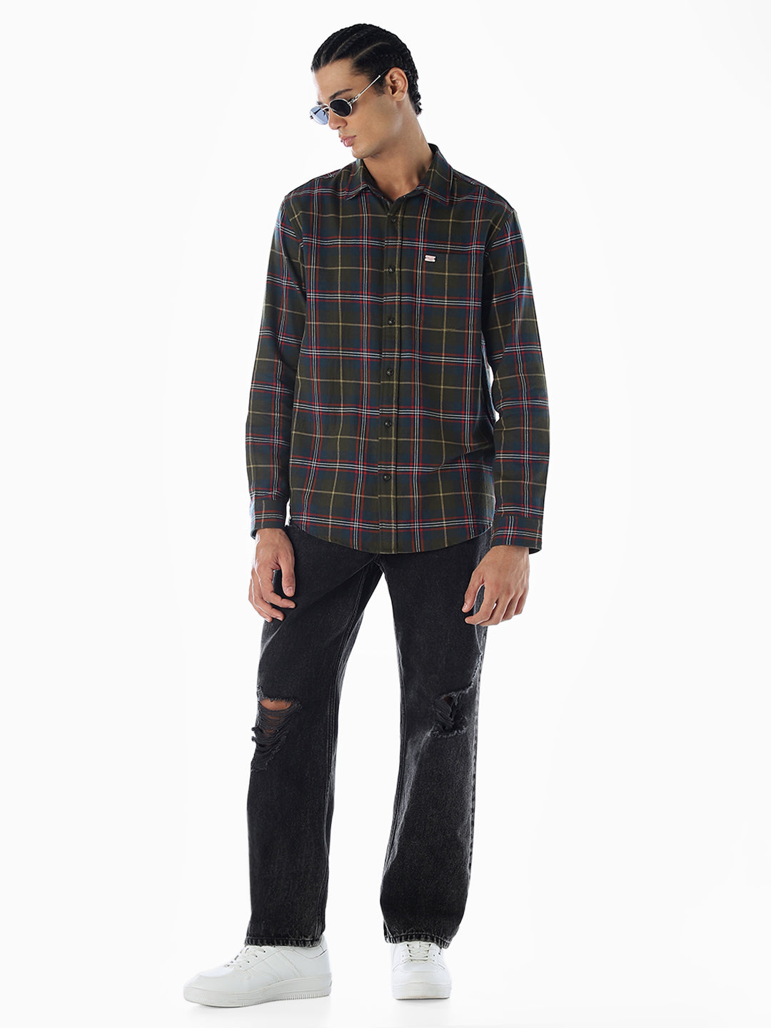 Dark Green Check Cotton Shirt