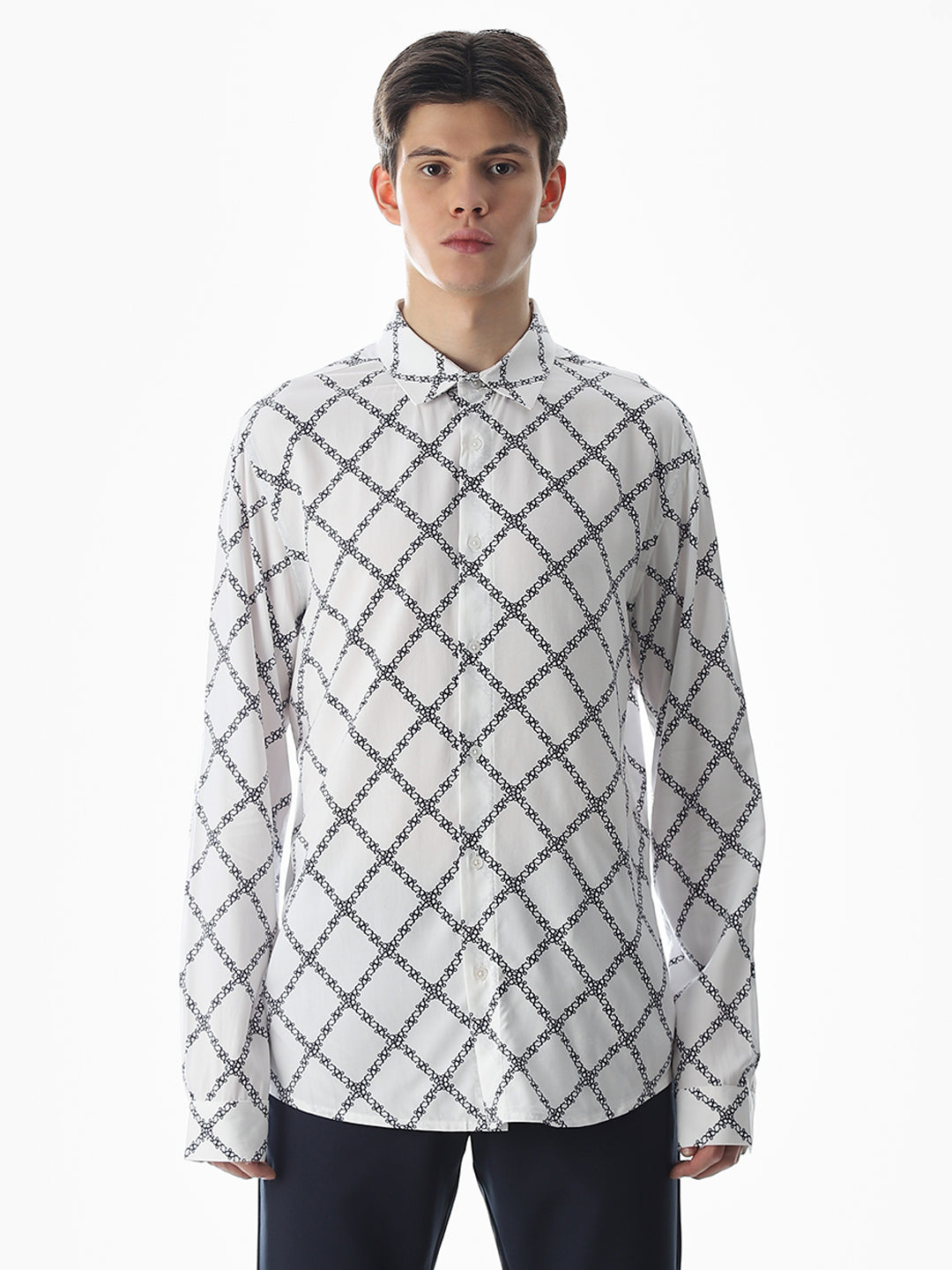 Printed White Viscose Shirt