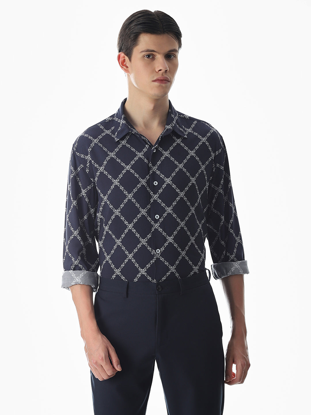 Printed Blue Viscose Shirt