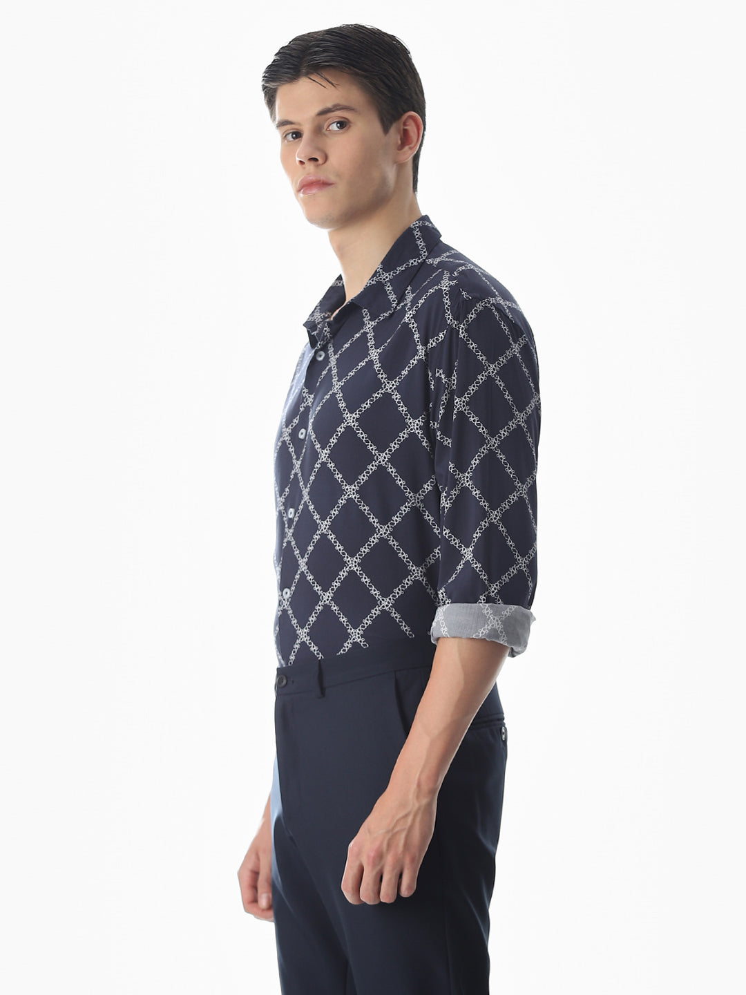 Printed Blue Viscose Shirt