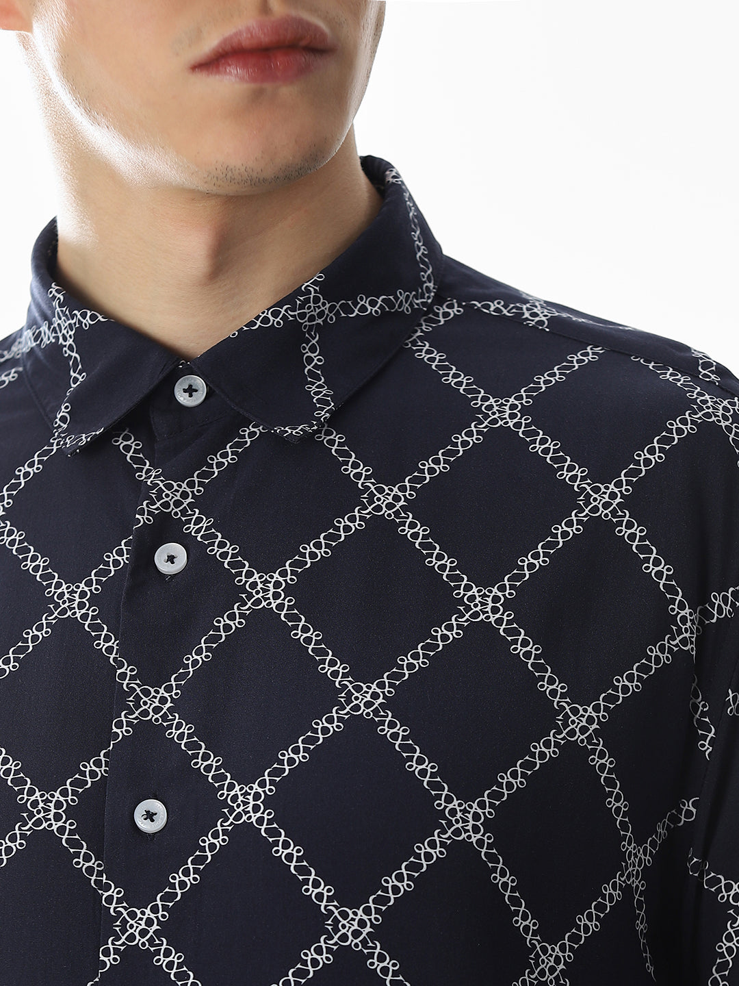 Printed Blue Viscose Shirt