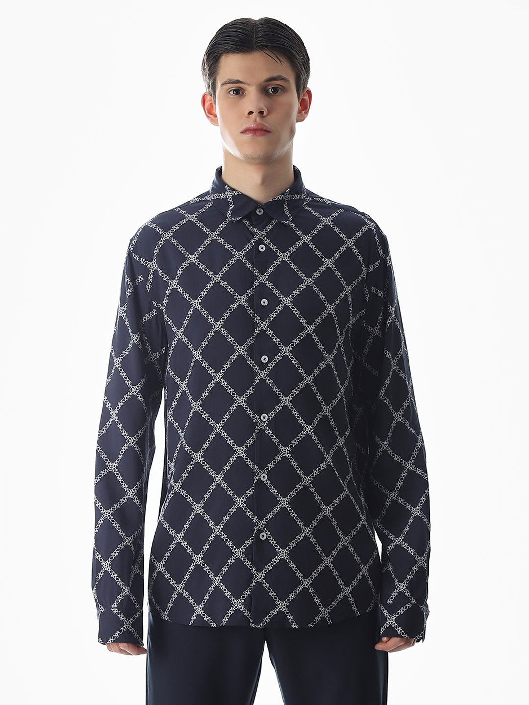 Printed Blue Viscose Shirt