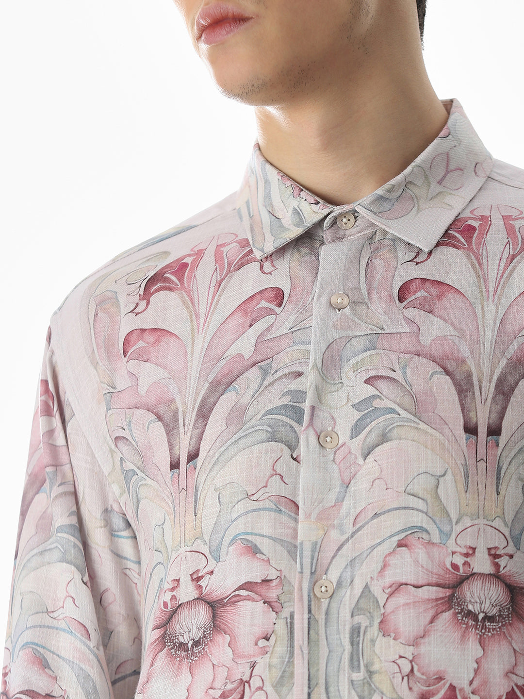 Pink Abstract Print Cotton Shirt