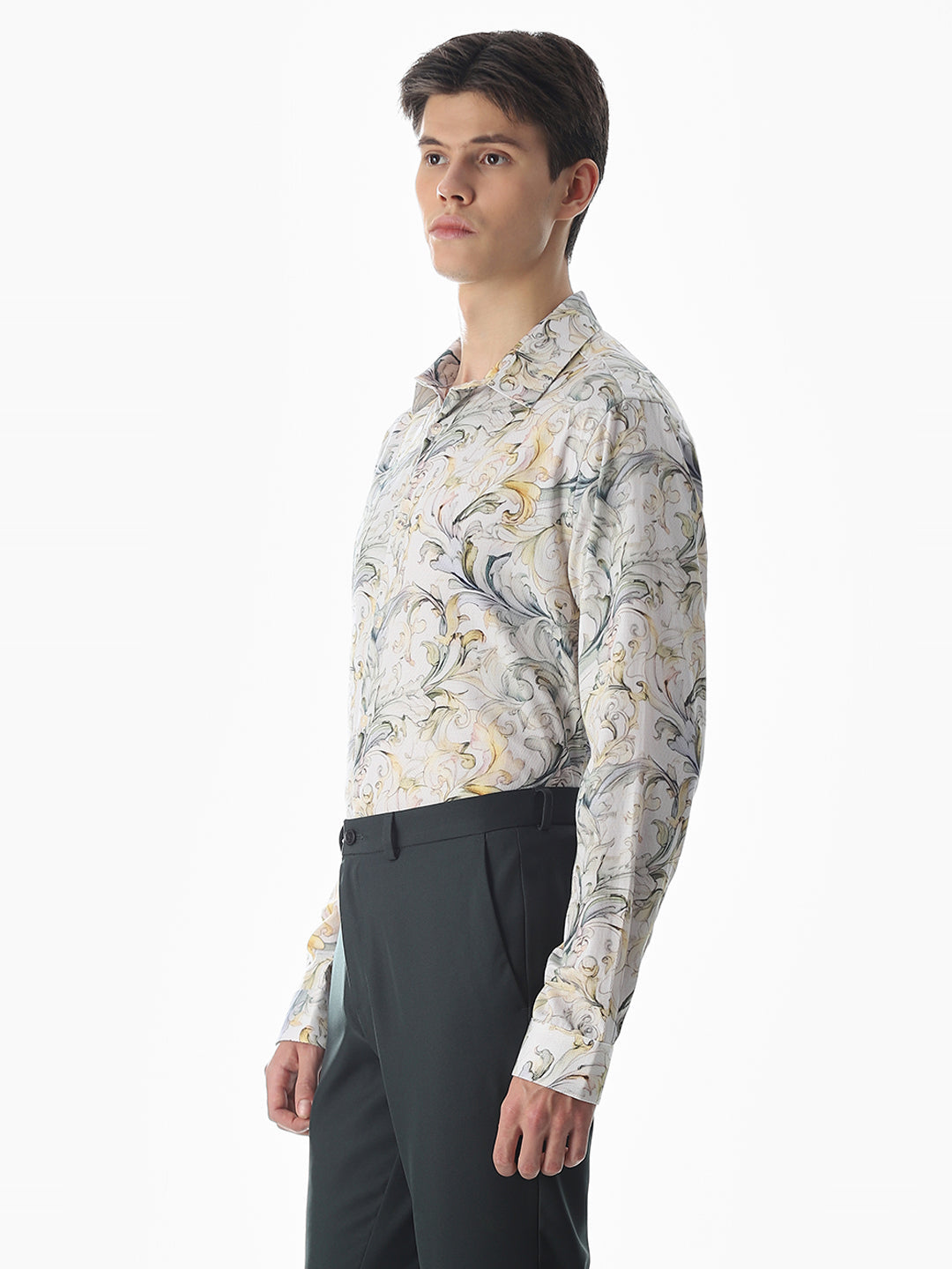 White Dobby Abstract Print Shirt
