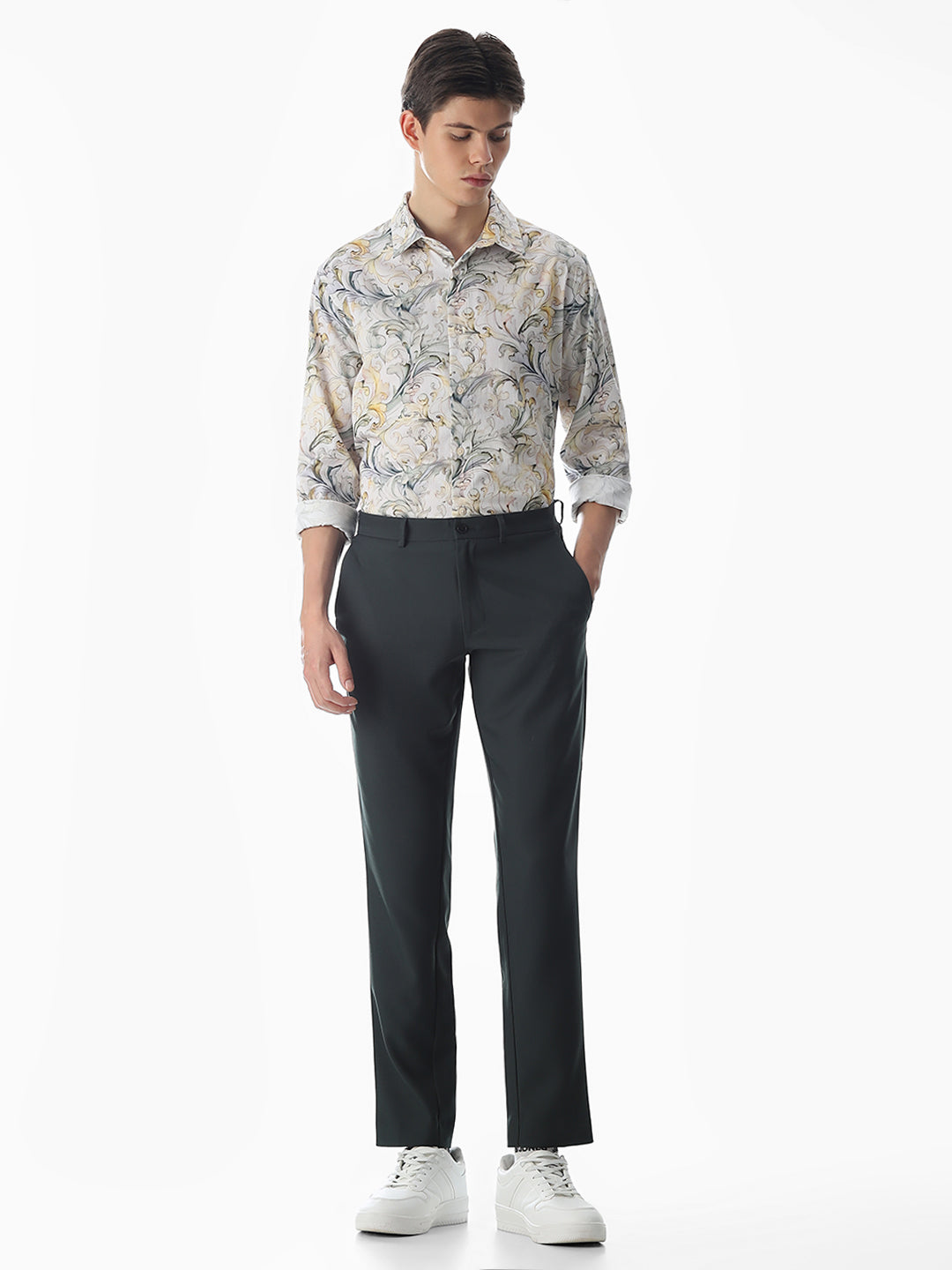 White Dobby Abstract Print Shirt