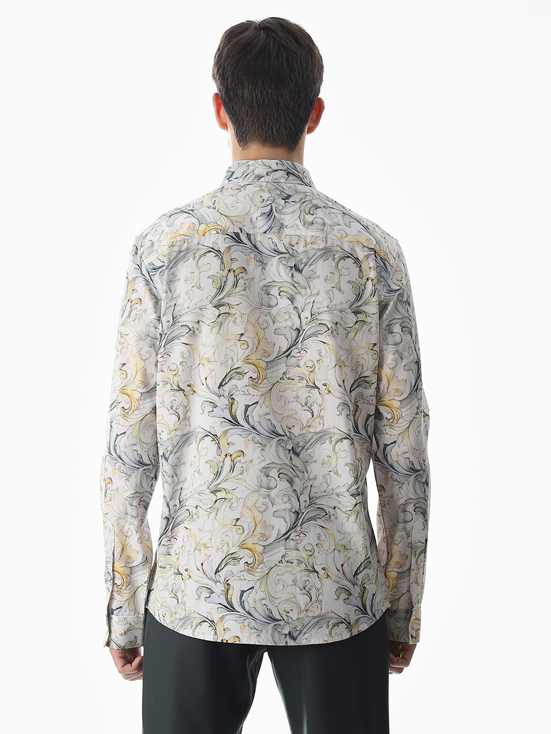 White Dobby Abstract Print Shirt