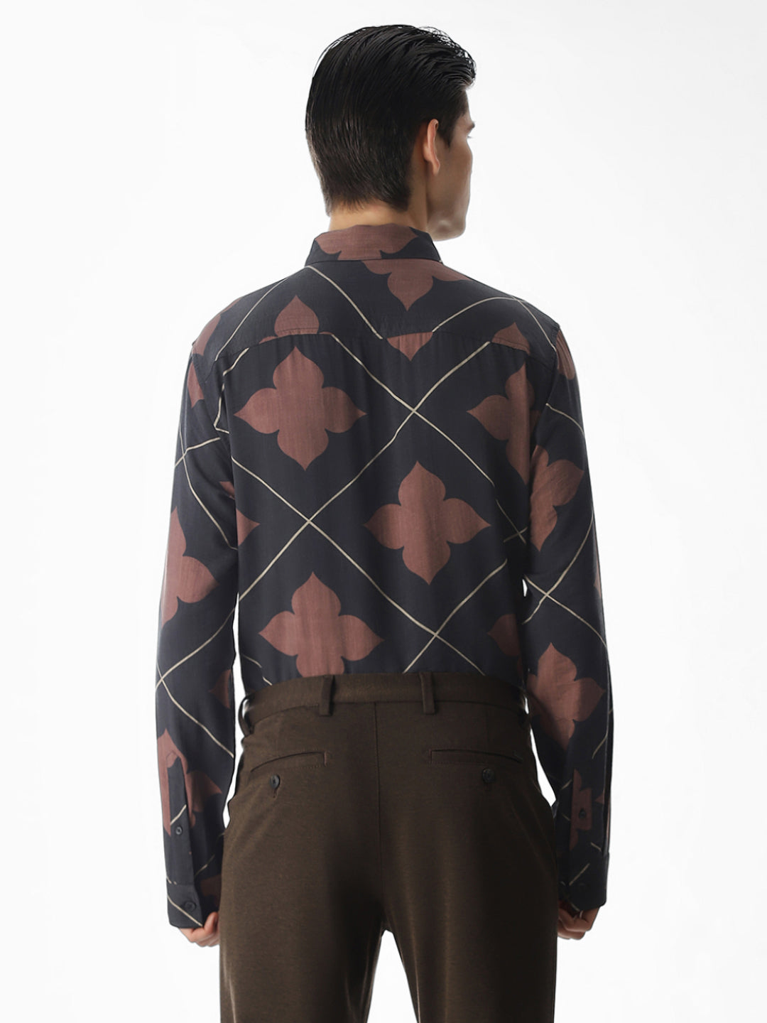 Slim Fit Printed Short Sleeves Shirt - Black