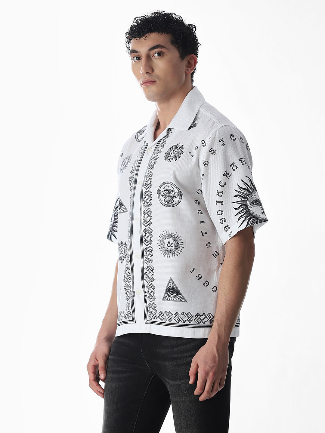White Printed Oversized Shirt