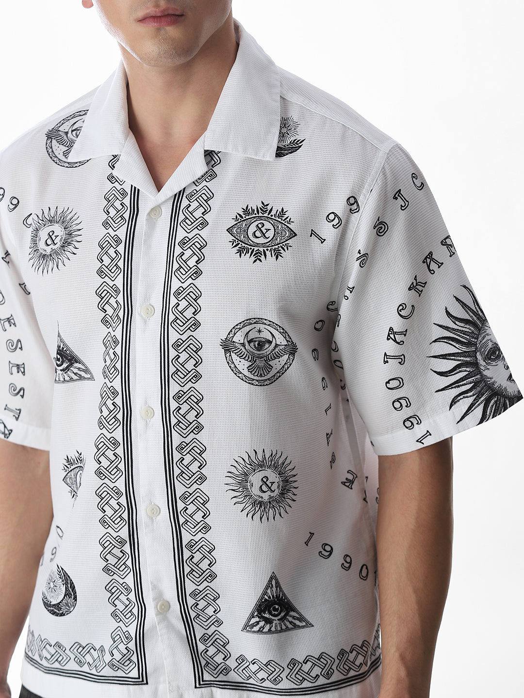 White Printed Oversized Shirt
