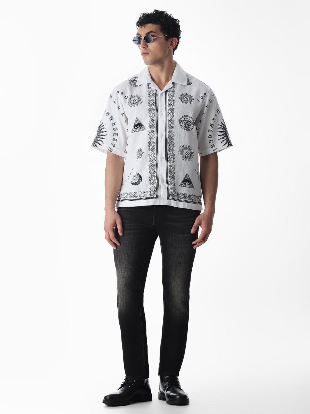 White Printed Oversized Shirt