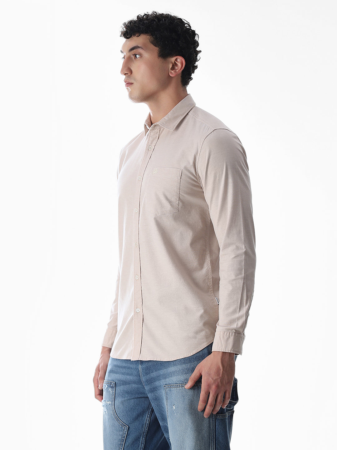 One Patch Pocket Slim Fit Shirt - Beige