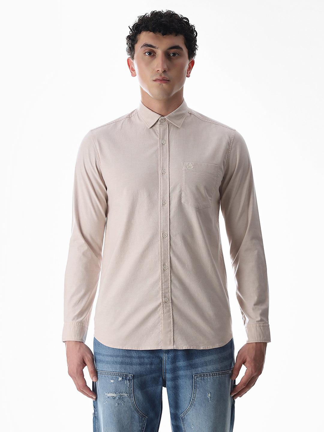 One Patch Pocket Slim Fit Shirt - Beige