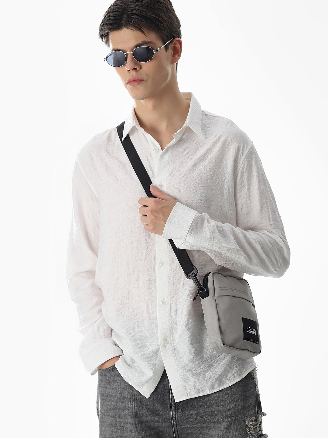 White Jacquard Slim Fit Shirt