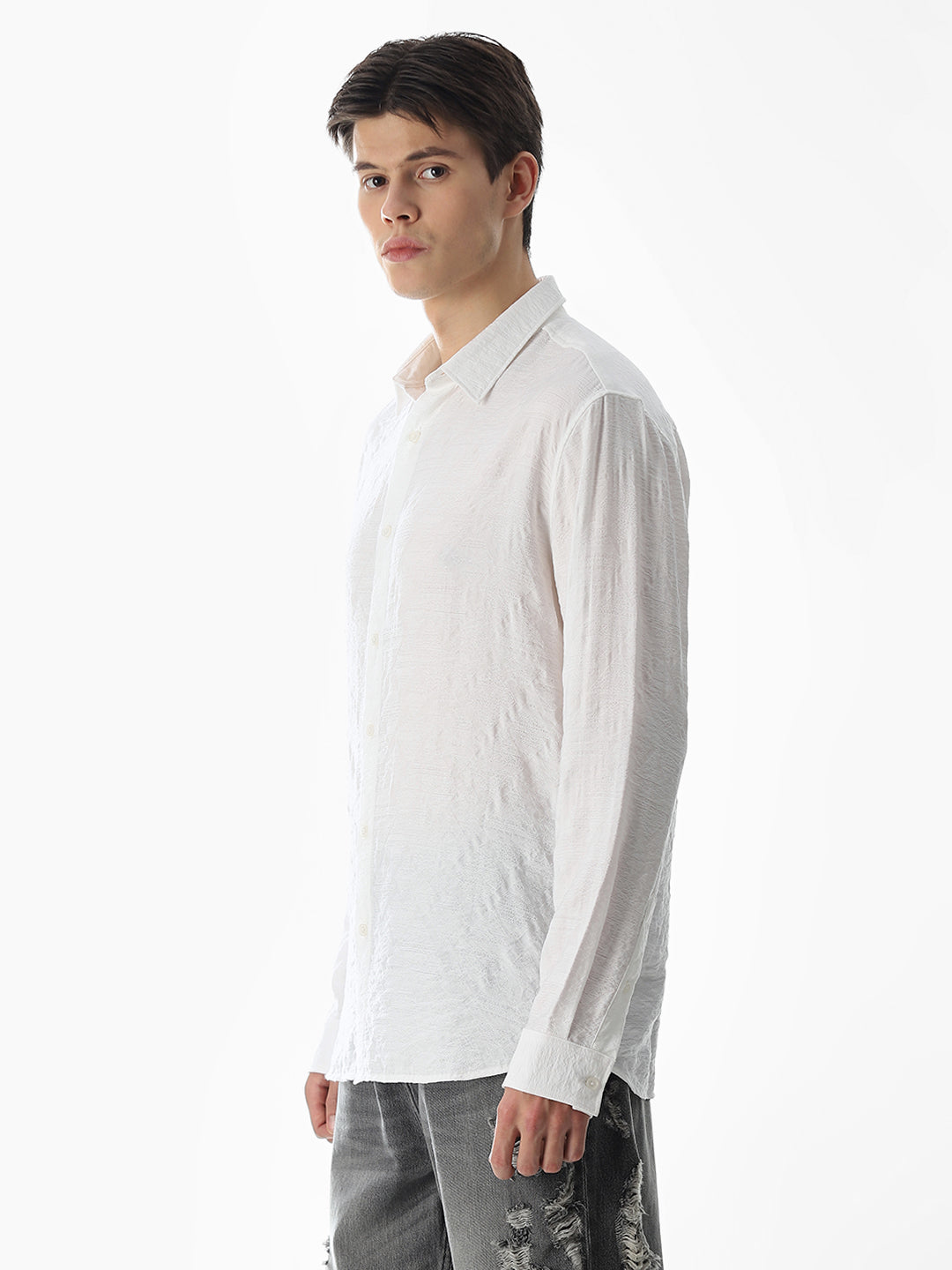 White Jacquard Slim Fit Shirt