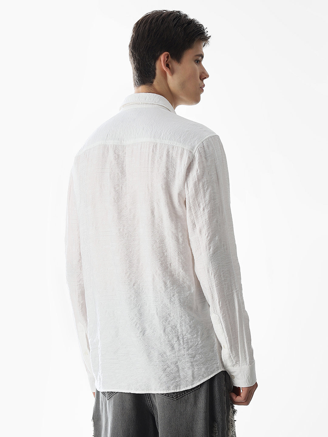 White Jacquard Slim Fit Shirt