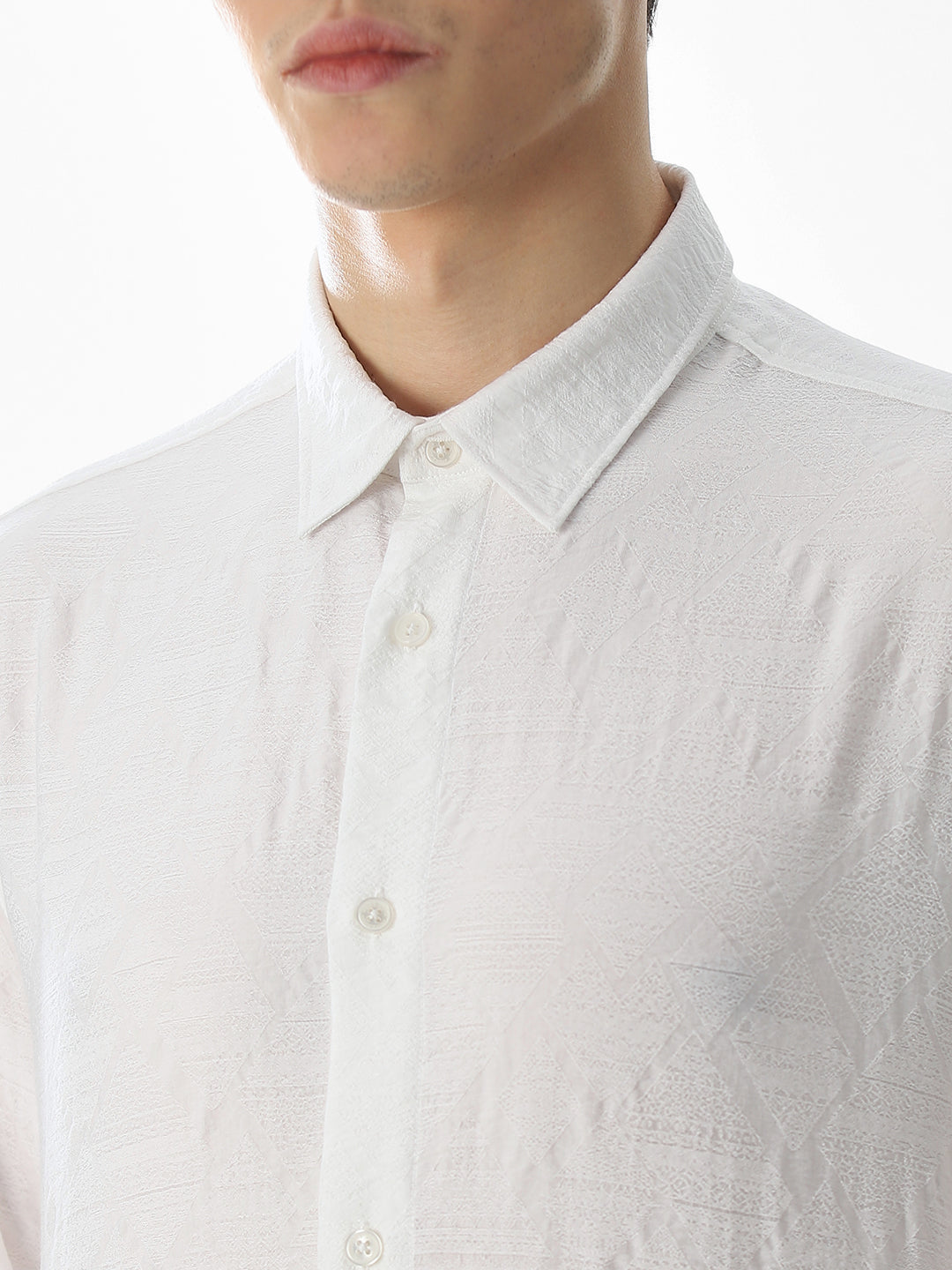 White Jacquard Slim Fit Shirt
