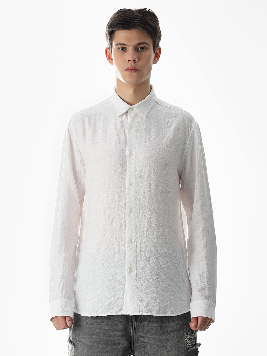 White Jacquard Slim Fit Shirt