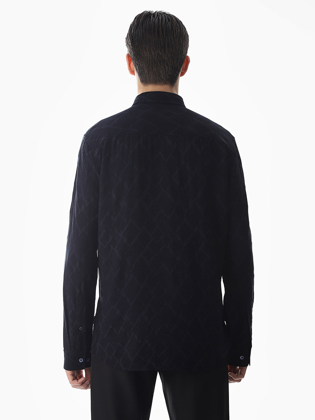 Navy Blue Jacquard Slim Fit Shirt