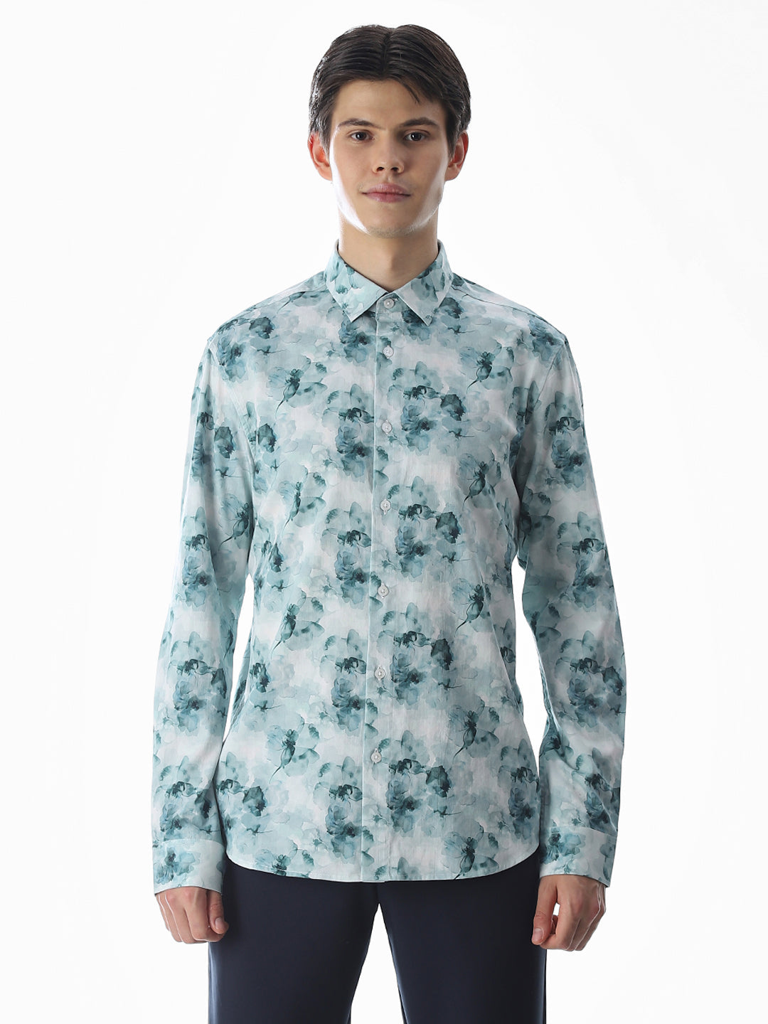 Cotton Printed Full Sleeves Shirt - Green
