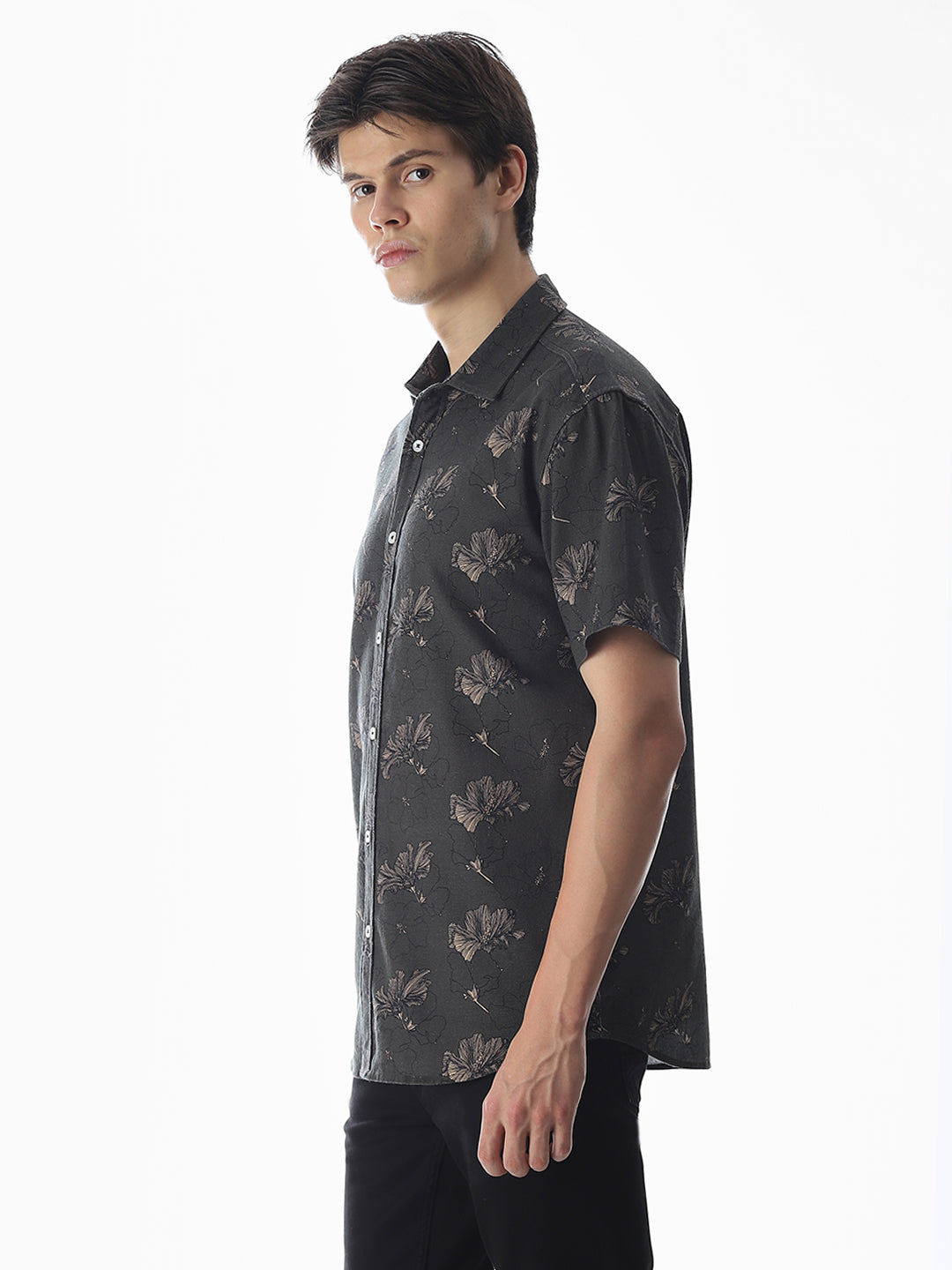 Olive Green Printed Cotton Shirt