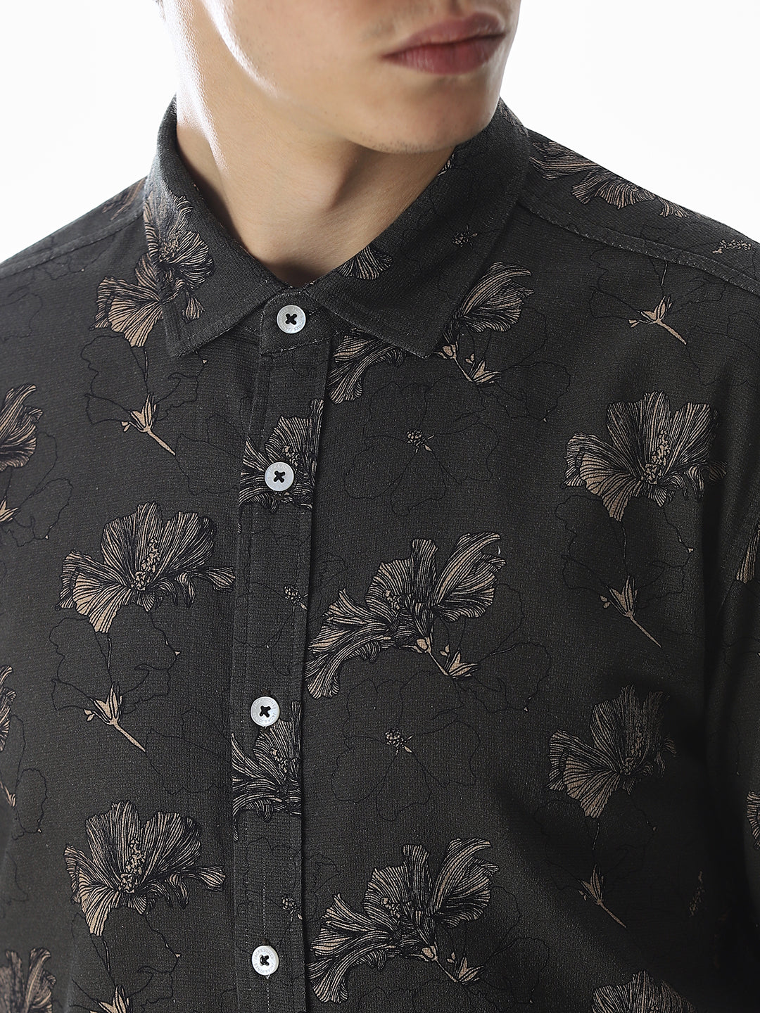 Olive Green Printed Cotton Shirt