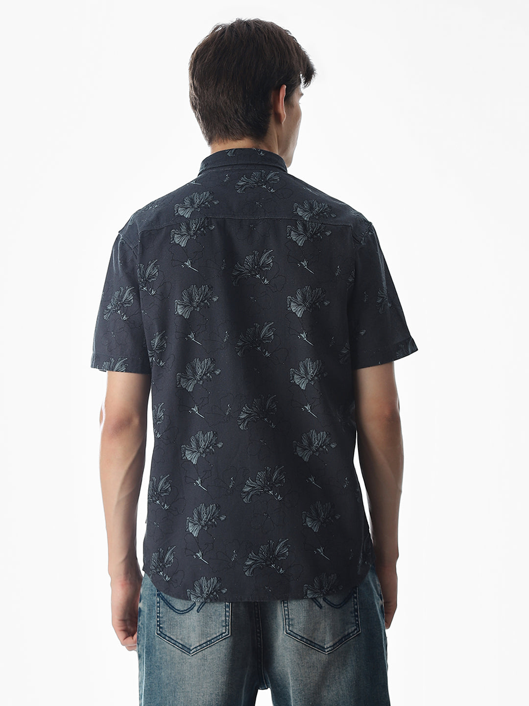 Dark Grey Printed Cotton Shirt