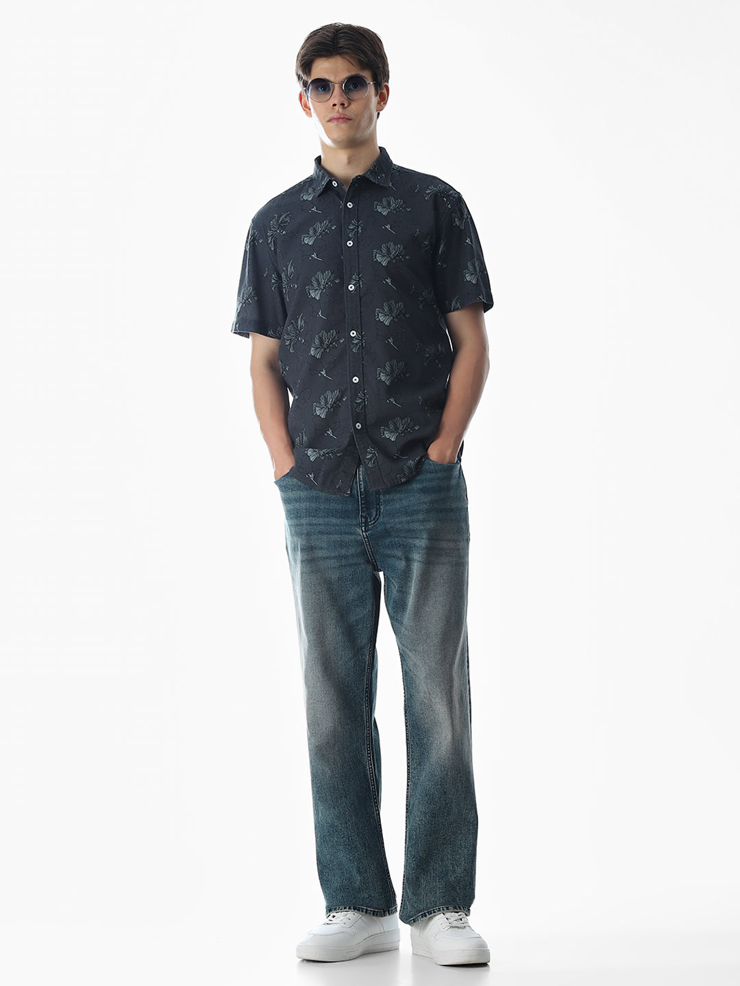 Dark Grey Printed Cotton Shirt
