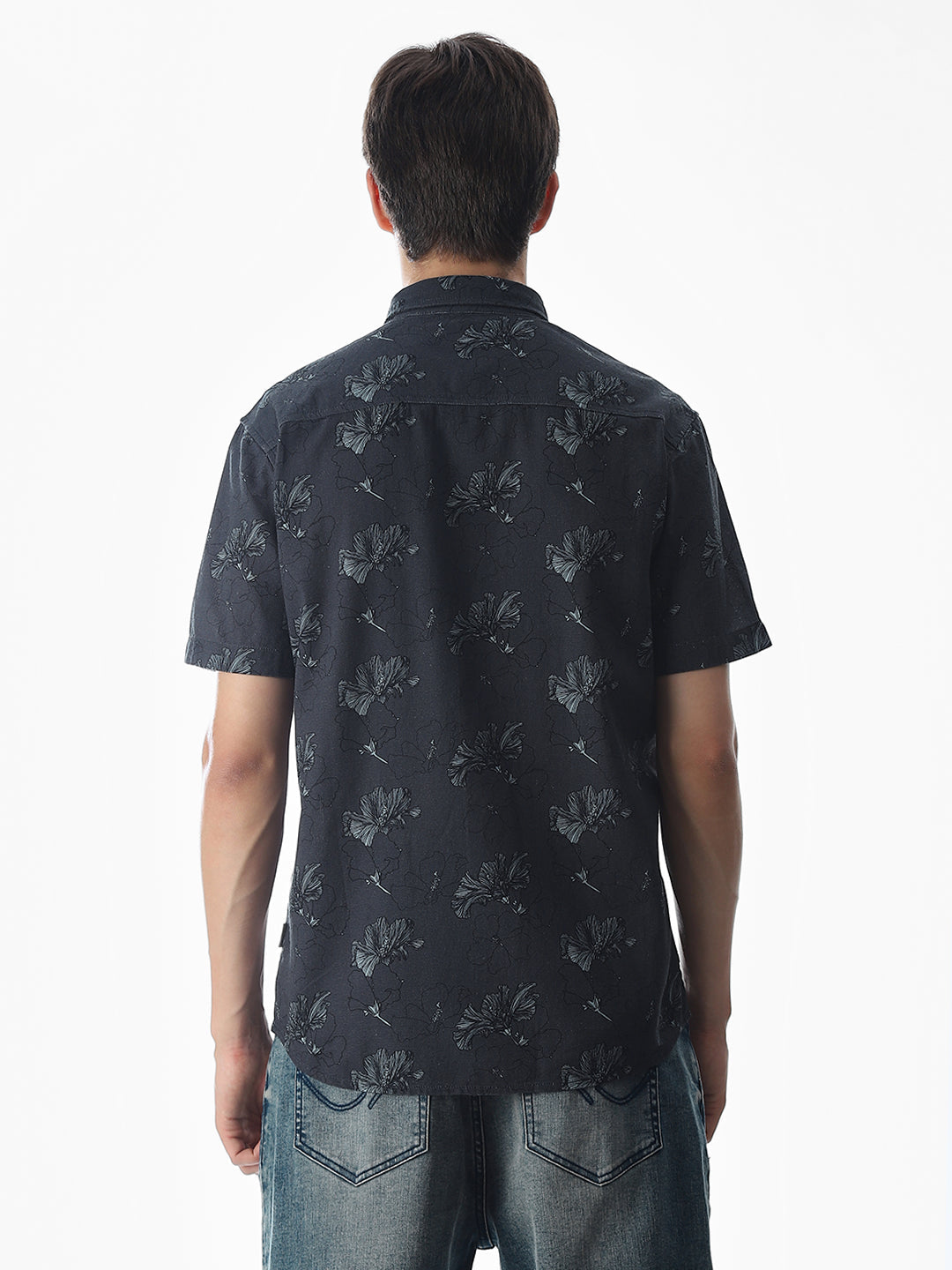 Dark Grey Printed Cotton Shirt