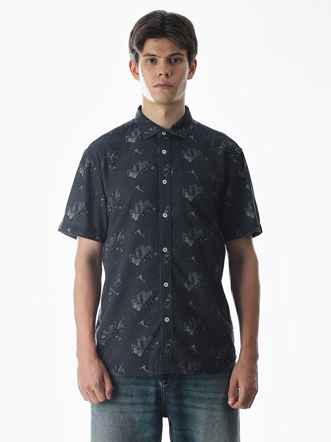 Dark Grey Printed Cotton Shirt