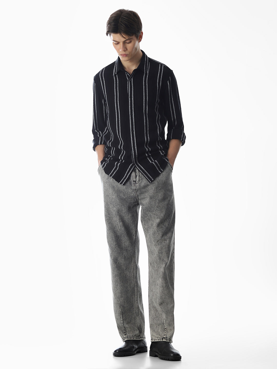 Regular Fit Striped Shirt - Black