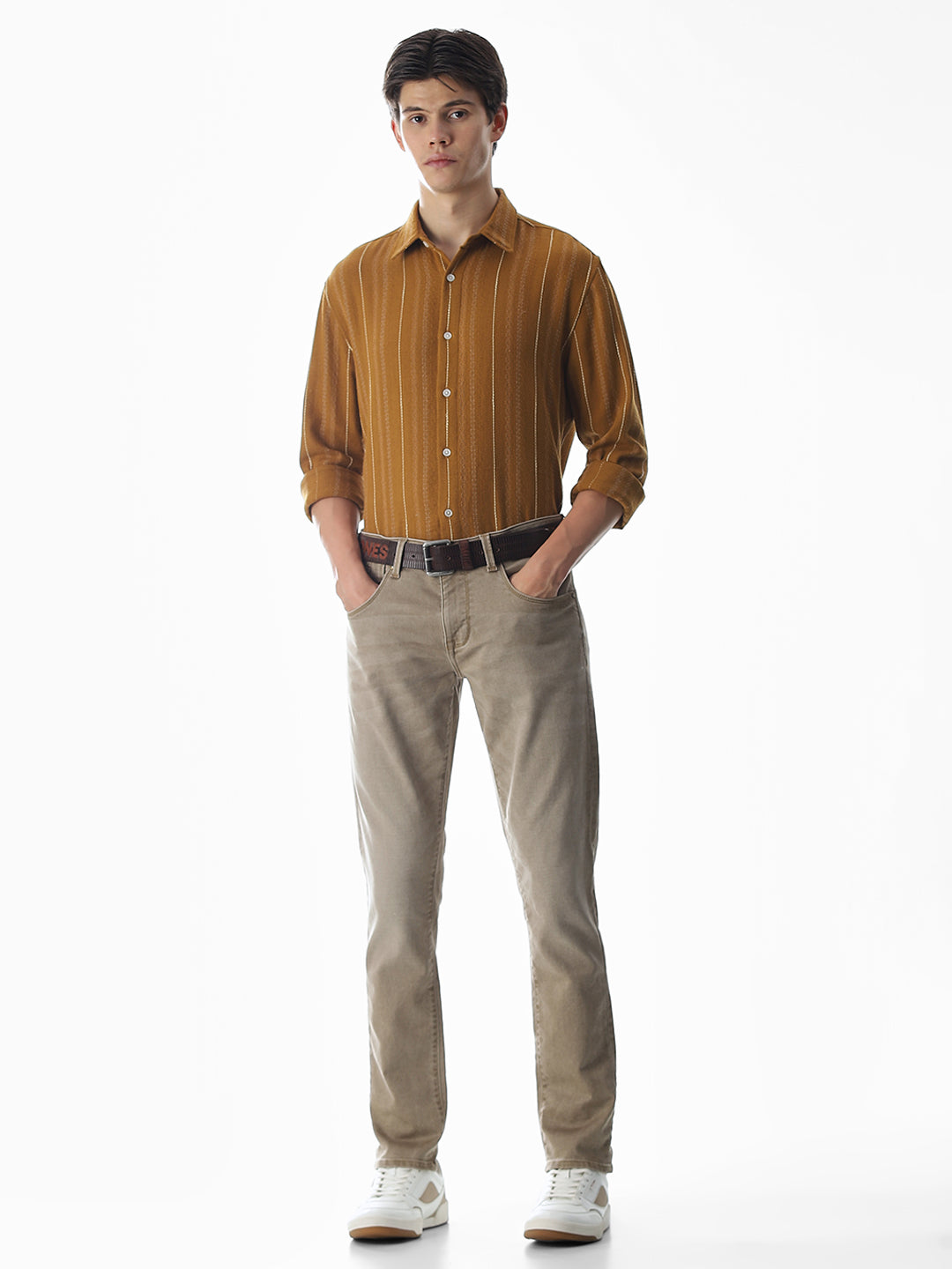 Regular Fit Striped Shirt - Golden Brown