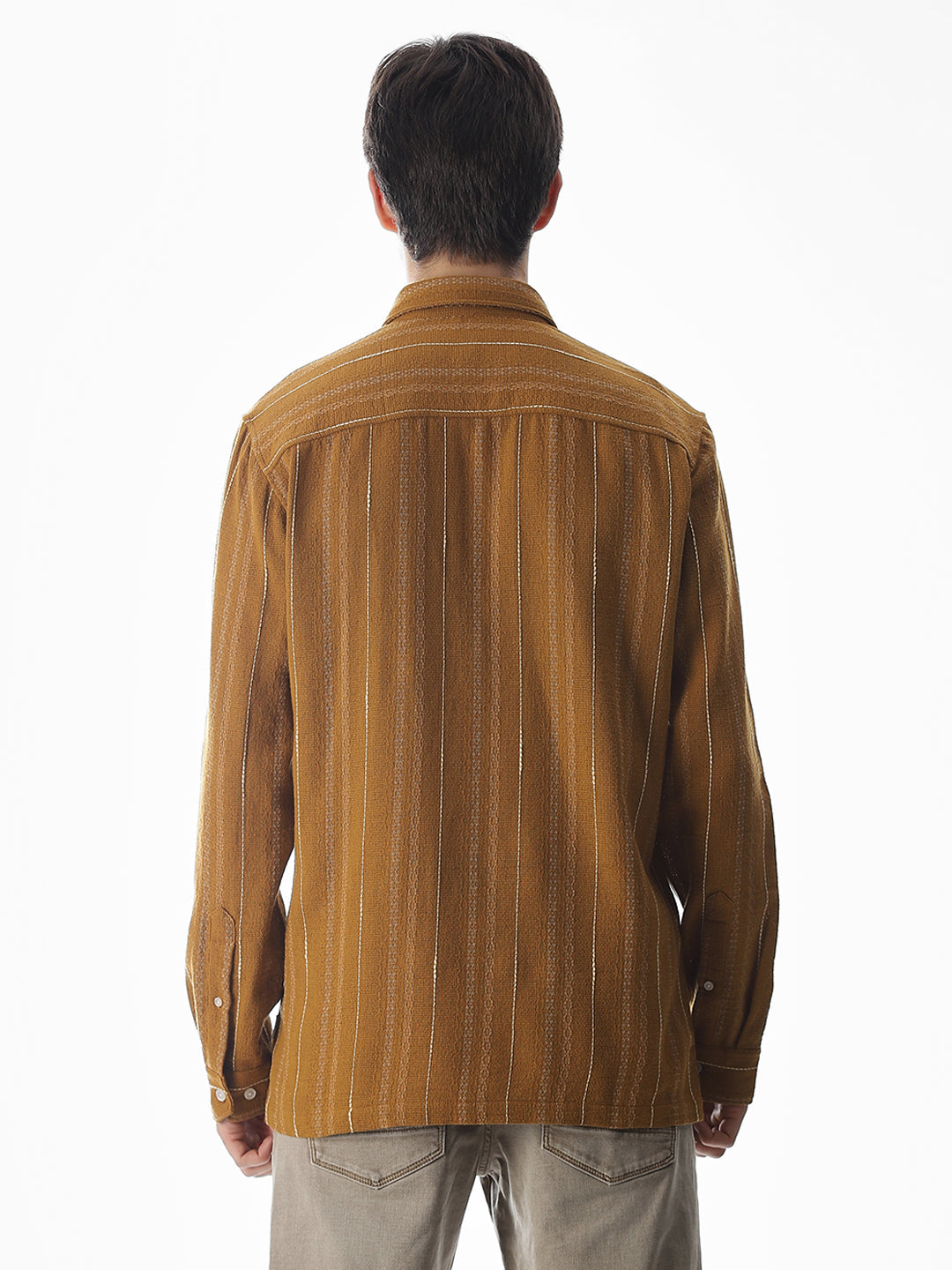 Regular Fit Striped Shirt - Golden Brown