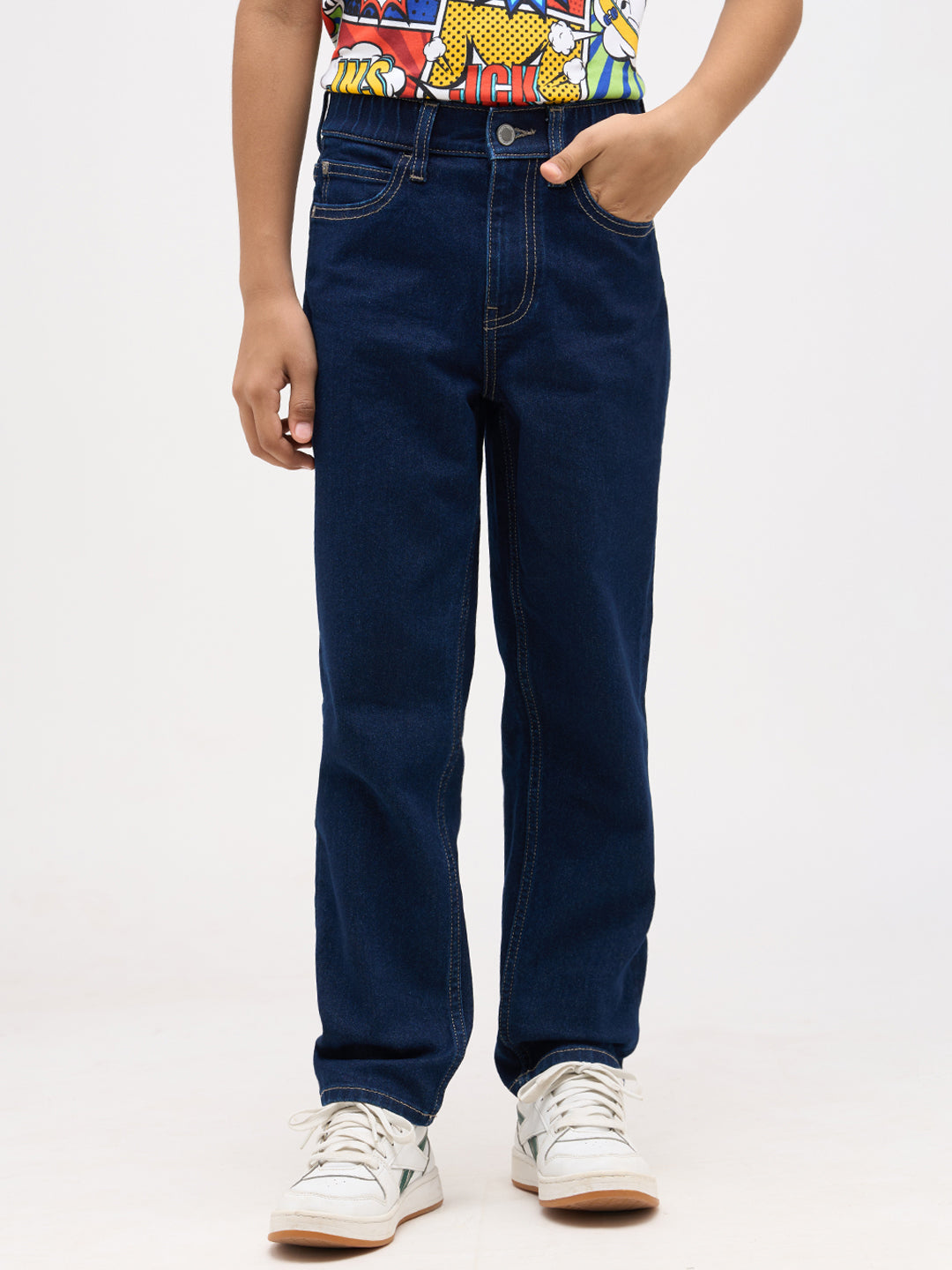Boys Dark Blue Washed Loose Fit Jeans