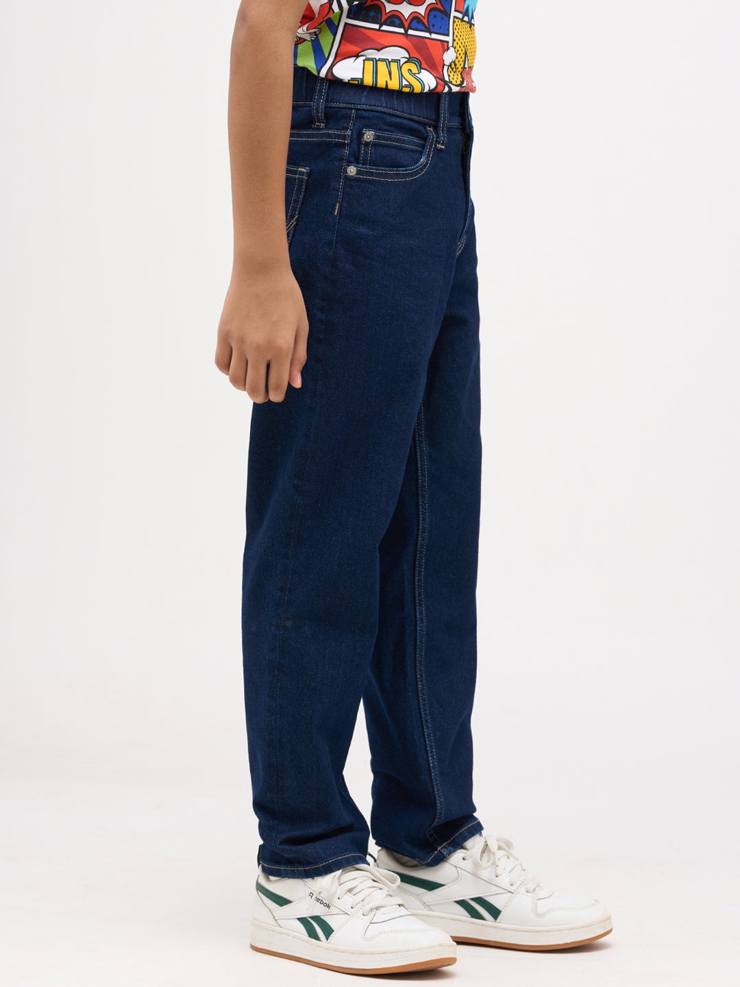 Boys Dark Blue Washed Loose Fit Jeans