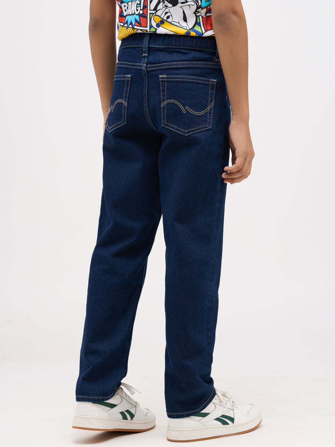 Boys Dark Blue Washed Loose Fit Jeans