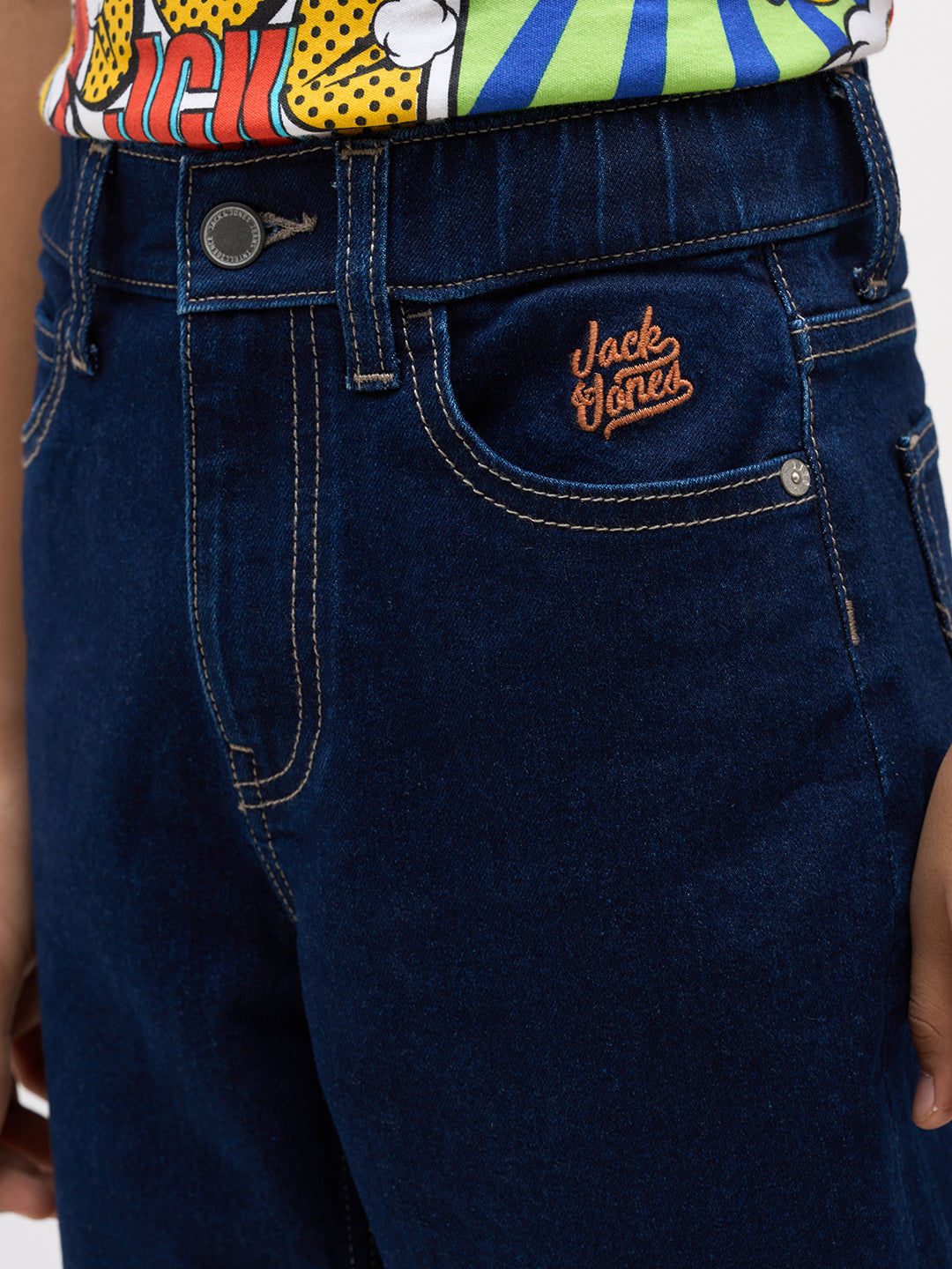 Boys Dark Blue Washed Loose Fit Jeans