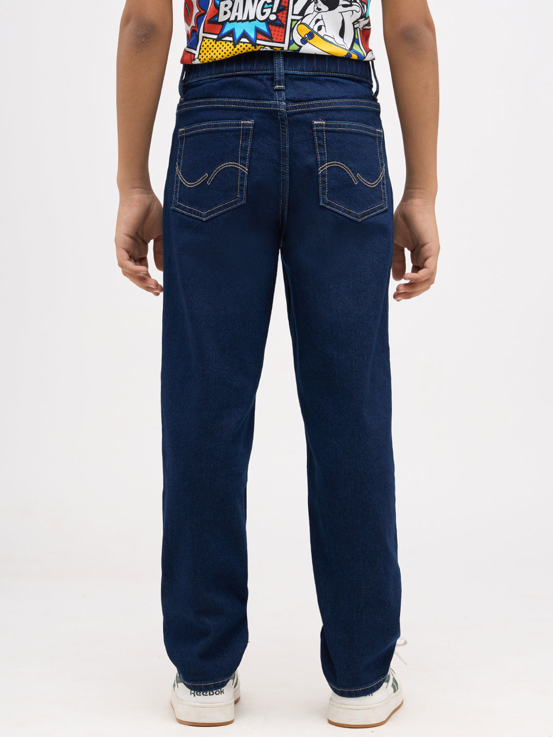 Boys Dark Blue Washed Loose Fit Jeans