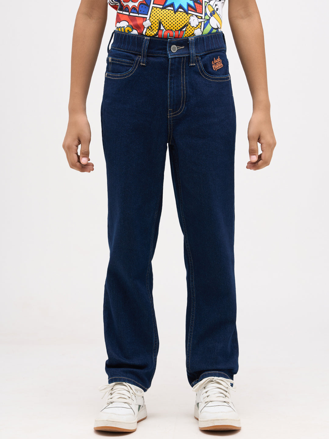 Boys Dark Blue Washed Loose Fit Jeans