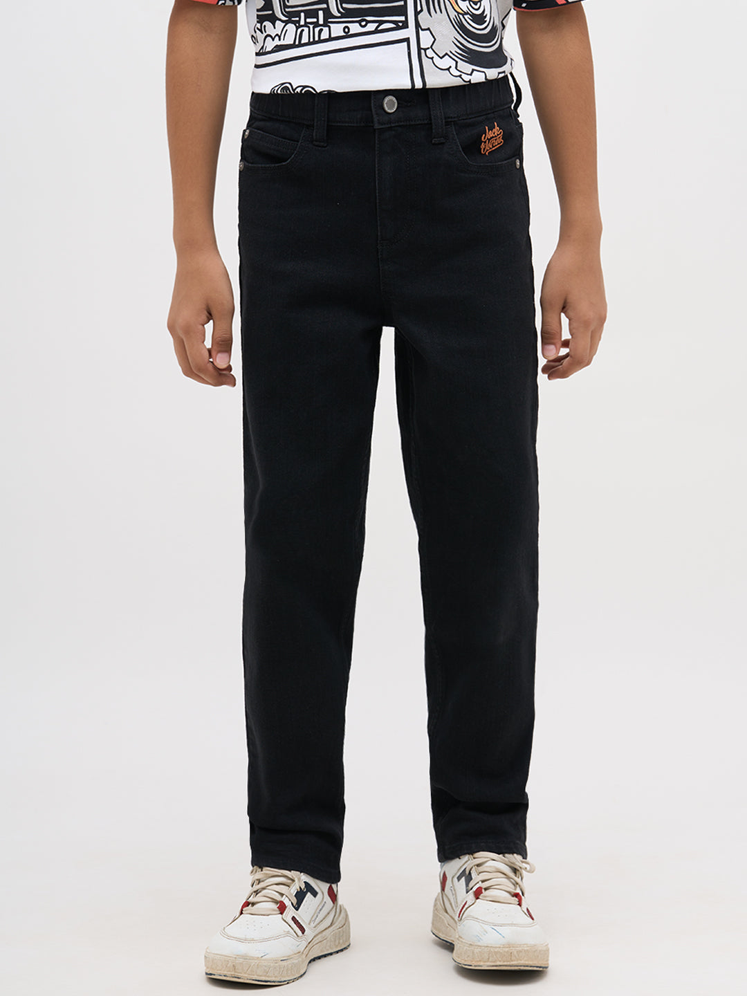 Black Cotton Loose Fit Jeans