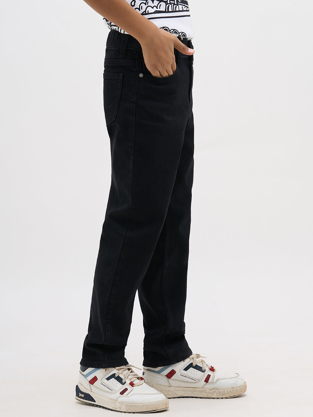 Black Cotton Loose Fit Jeans