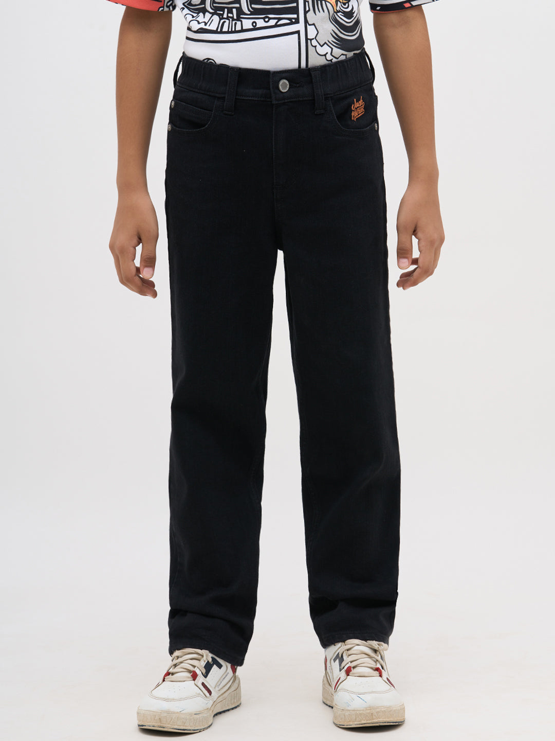 Black Cotton Loose Fit Jeans