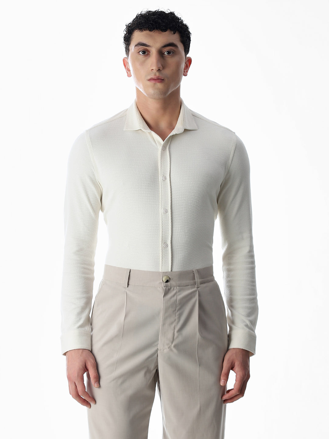 Stretch Slim Fit Off-White Shirt