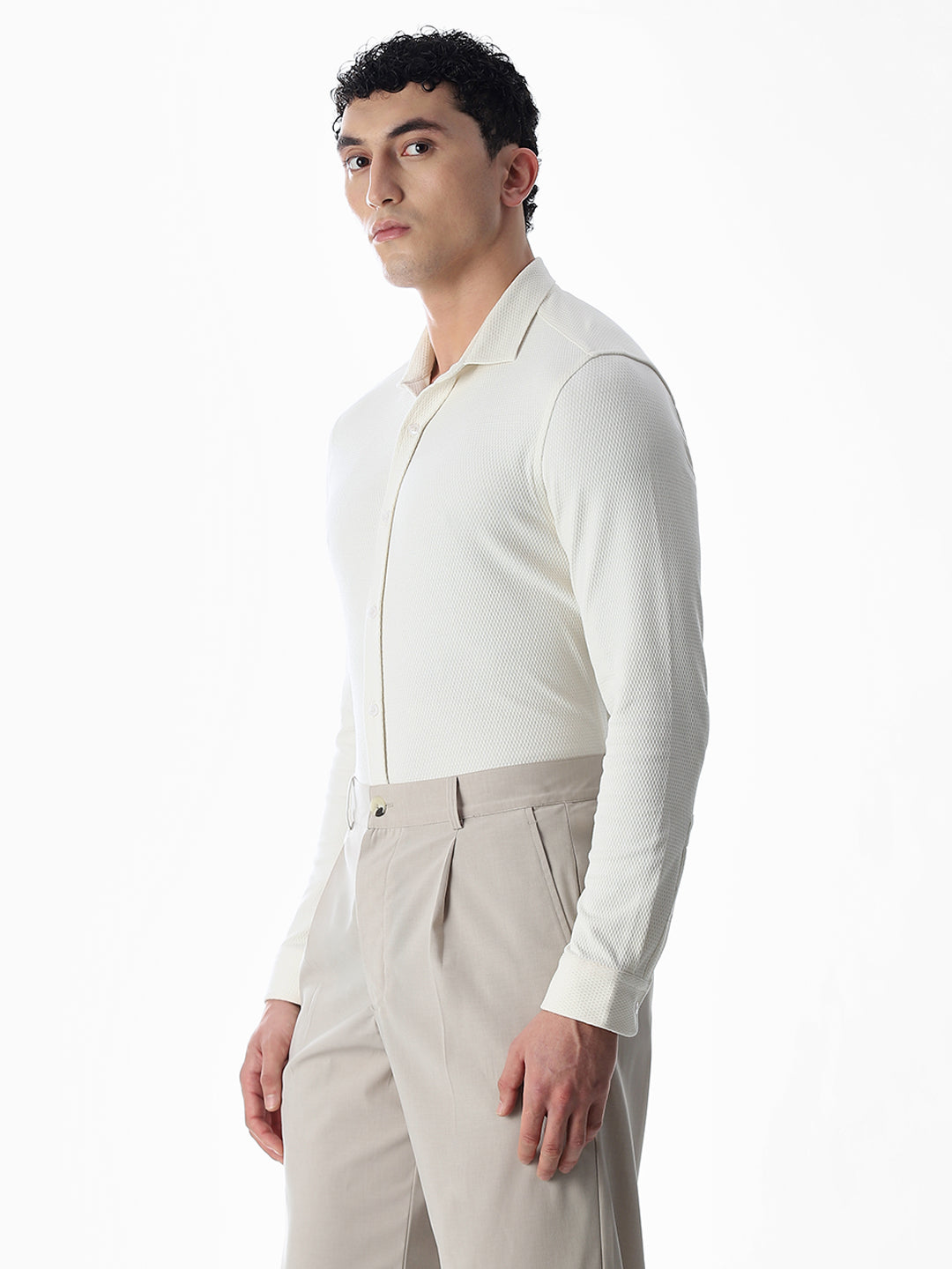 Stretch Slim Fit Off-White Shirt