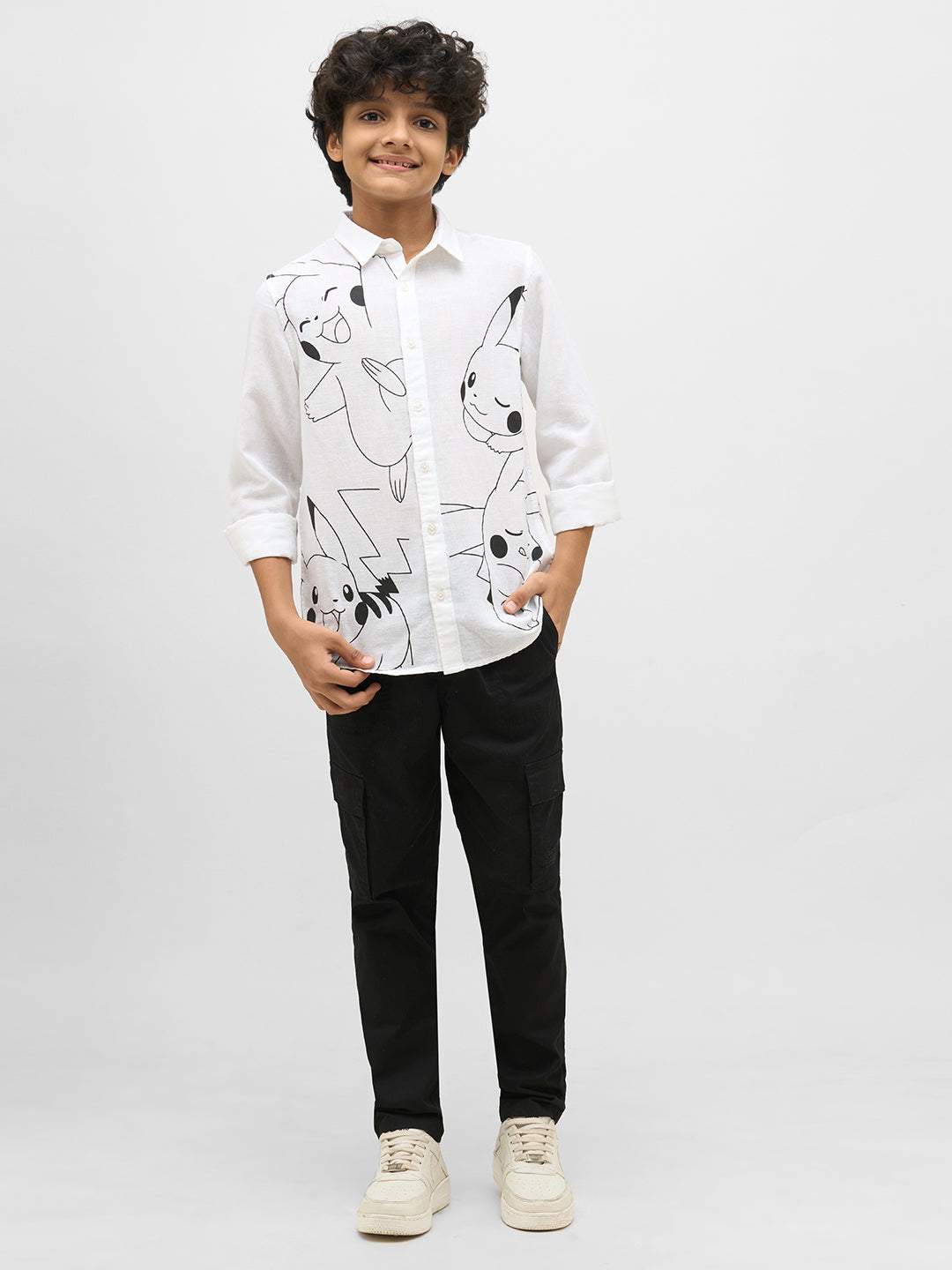 Boys White Pikachu Print Shirt