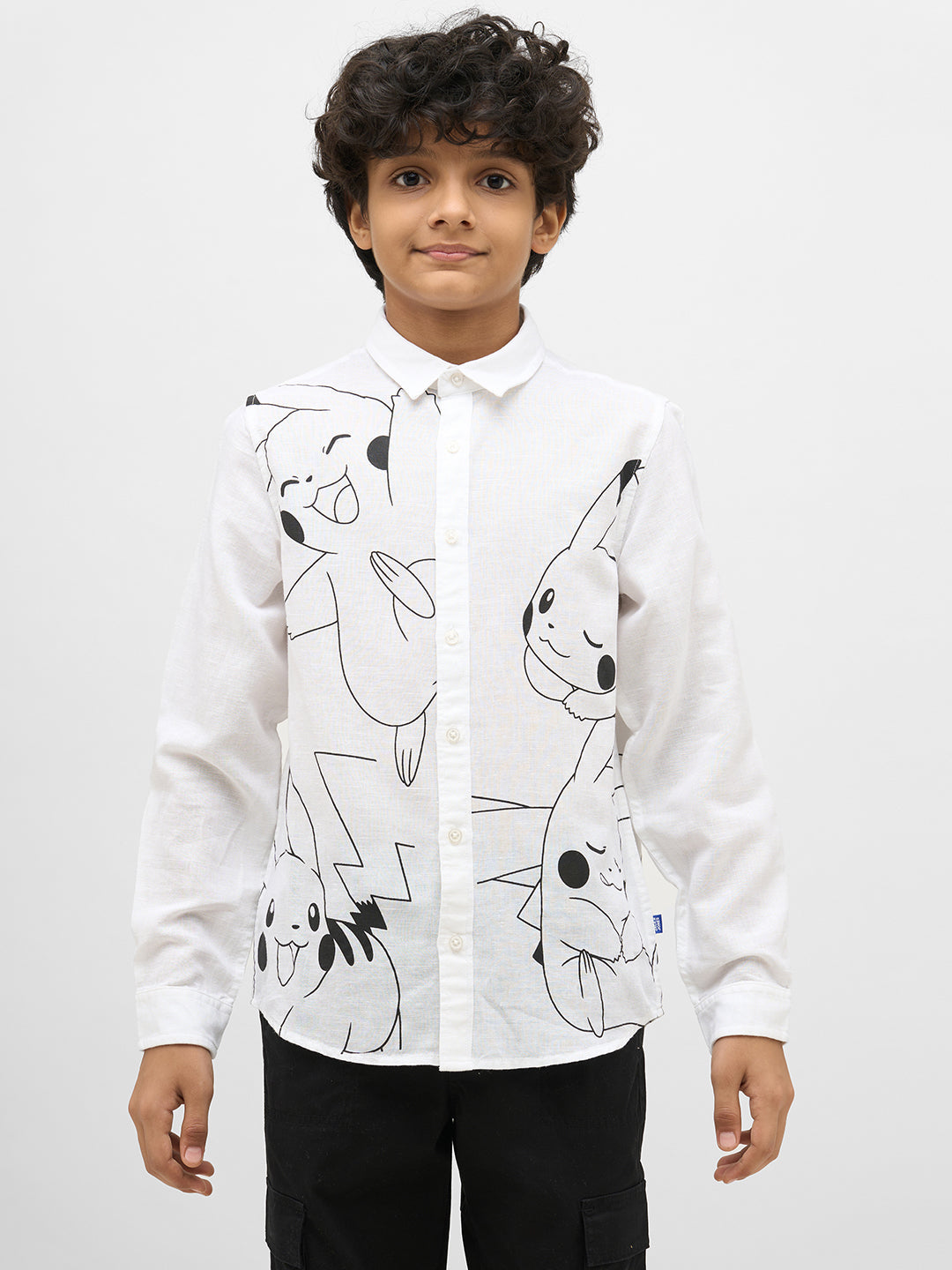Boys White Pikachu Print Shirt
